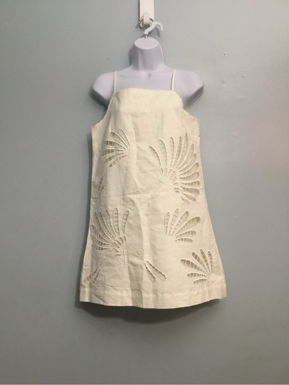 Caroline Constas Cream Eyelet Spaghetti-Strap Dress size XS